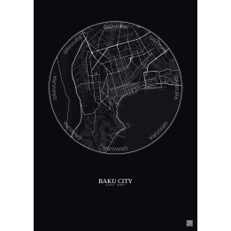 Baku City City Map Poster 6km | Gravura – Dark background