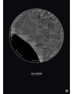 Affiche Olympie – Poster vue satellite 30km N&B | Gravura – Fond foncé