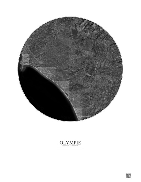 Olympie Satellite View Poster 30km B&W | Gravura – Light background