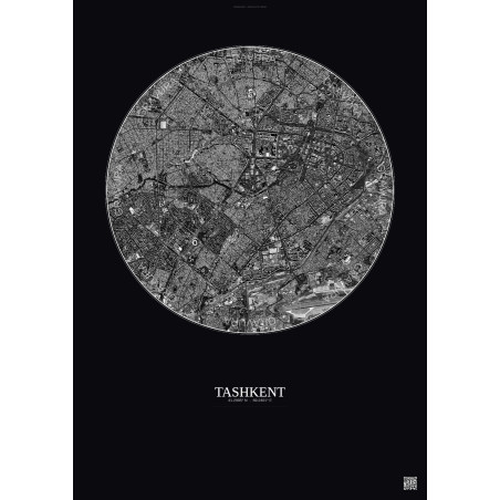 Affiche Tashkent – Poster vue satellite 6km N&B | Gravura – Fond foncé
