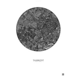 Affiche Tashkent – Poster vue satellite 6km N&B | Gravura – Fond clair
