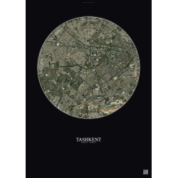 Affiche Tashkent – Poster vue satellite 6km Couleur | Gravura – Fond foncé