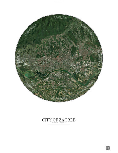 Affiche City Of Zagreb – Poster vue satellite 10km Couleur | Gravura – Fond clair