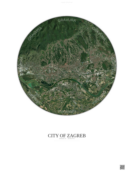 Affiche City Of Zagreb – Poster vue satellite 10km Couleur | Gravura – Fond clair