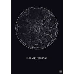 Affiche Clermont Ferrand – Poster carte de ville 5km | Gravura – Fond foncé