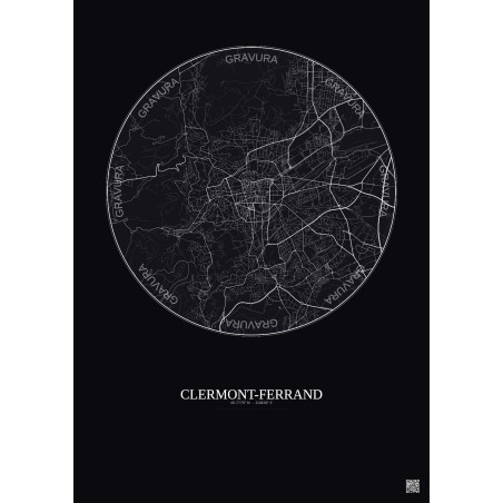 Affiche Clermont Ferrand – Poster carte de ville 5km | Gravura – Fond foncé
