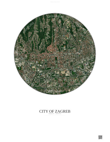 Affiche City Of Zagreb – Poster vue satellite 2.5km Couleur | Gravura – Fond clair