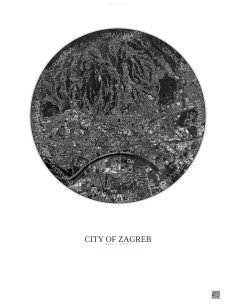 Affiche City Of Zagreb – Poster vue satellite 6km N&B | Gravura – Fond clair