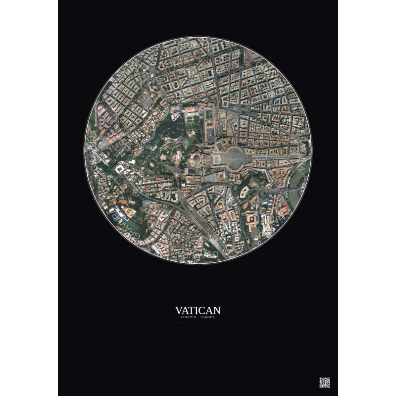 Affiche Vatican – Poster vue satellite 1km Couleur | Gravura – Fond foncé