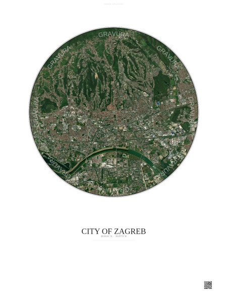 Affiche City Of Zagreb – Poster vue satellite 6km Couleur | Gravura – Fond clair