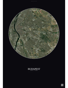 Affiche Budapest – Poster vue satellite 10km Couleur | Gravura – Fond foncé