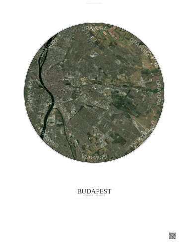 Affiche Budapest – Poster vue satellite 10km Couleur | Gravura – Fond clair