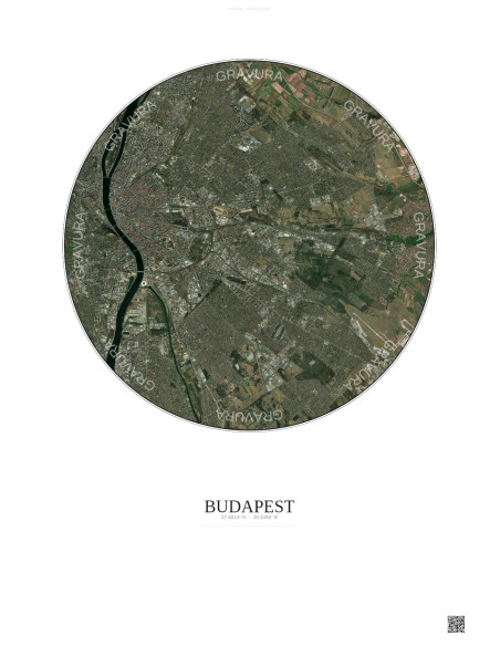 Affiche Budapest – Poster vue satellite 10km Couleur | Gravura – Fond clair
