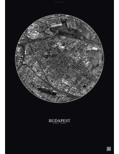 Affiche Budapest – Poster vue satellite 2.5km N&B | Gravura – Fond foncé