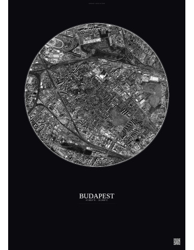 Budapest Satellite View Poster 2.5km B&W | Gravura – Dark background