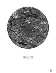 Affiche Budapest – Poster vue satellite 2.5km N&B | Gravura – Fond clair