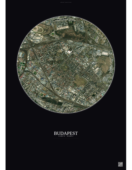 Affiche Budapest – Poster vue satellite 2.5km Couleur | Gravura – Fond foncé