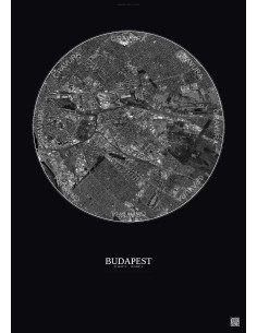 Affiche Budapest – Poster vue satellite 6km N&B | Gravura – Fond foncé
