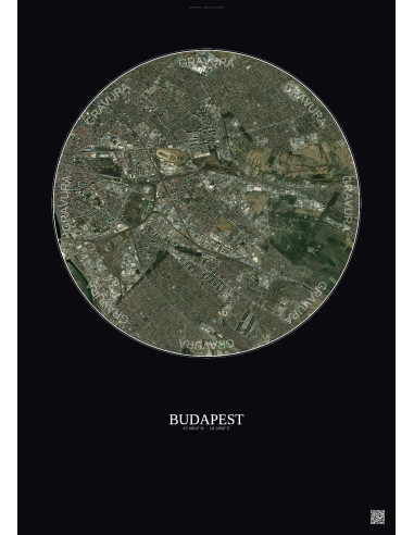 Affiche Budapest – Poster vue satellite 6km Couleur | Gravura – Fond foncé