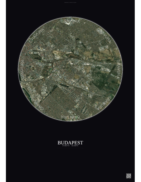 Affiche Budapest – Poster vue satellite 6km Couleur | Gravura – Fond foncé