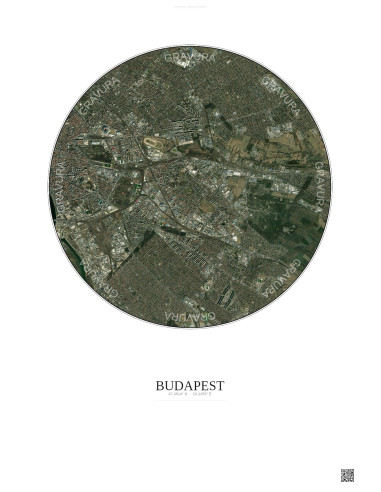 Affiche Budapest – Poster vue satellite 6km Couleur | Gravura – Fond clair
