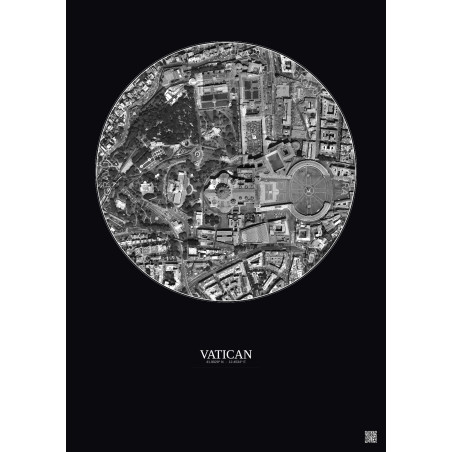 Affiche Vatican – Poster vue satellite 0.5km N&B | Gravura – Fond foncé