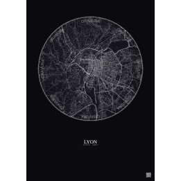 Affiche Lyon – Poster carte de ville 10km | Gravura – Fond foncé