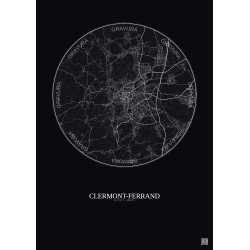 Affiche Clermont Ferrand – Poster carte de ville 10km | Gravura – Fond foncé