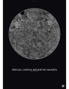 Affiche Special Capital Region Of Jakarta – Poster vue satellite 10km N&B | Gravura – Fond foncé