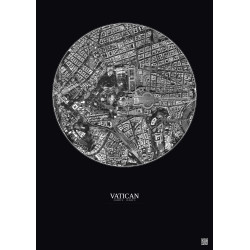 Affiche Vatican – Poster vue satellite 1km N&B | Gravura – Fond foncé