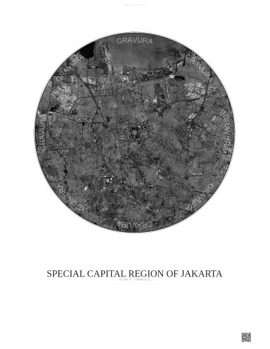 Affiche Special Capital Region Of Jakarta – Poster vue satellite 10km N&B | Gravura – Fond clair