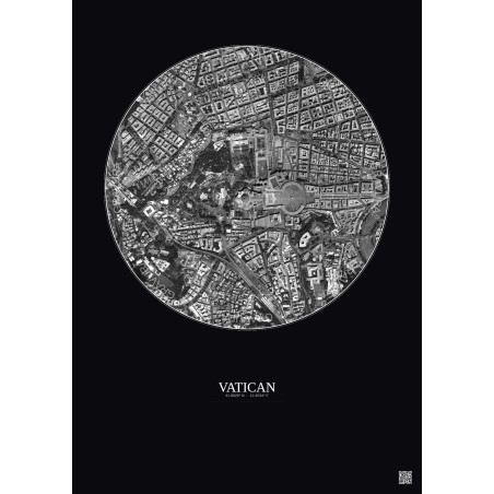 Affiche Vatican – Poster vue satellite 1km N&B | Gravura – Fond foncé
