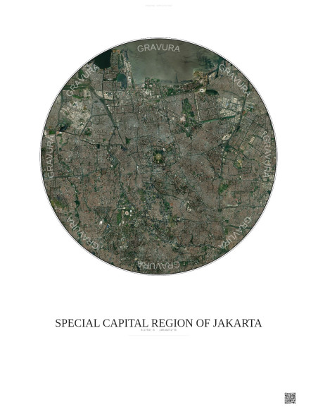 Affiche Special Capital Region Of Jakarta – Poster vue satellite 10km Couleur | Gravura – Fond clair