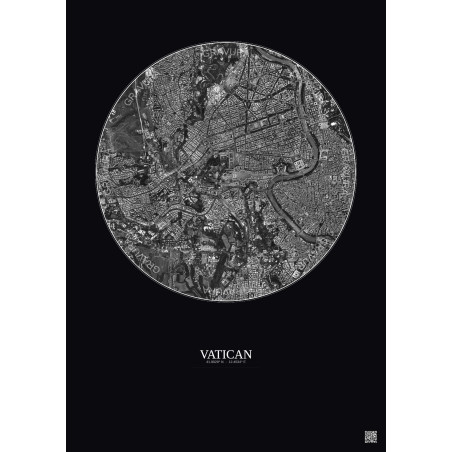 Affiche Vatican – Poster vue satellite 2.5km N&B | Gravura – Fond foncé