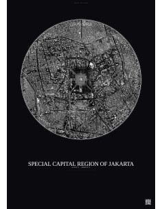 Affiche Special Capital Region Of Jakarta – Poster vue satellite 2.5km N&B | Gravura – Fond foncé