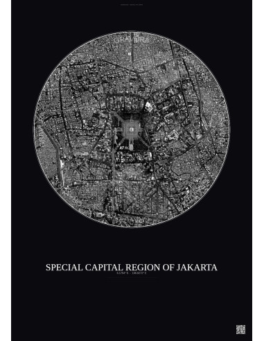 Special Capital Region Of Jakarta Satellite View Poster 2.5km B&W | Gravura – Dark background