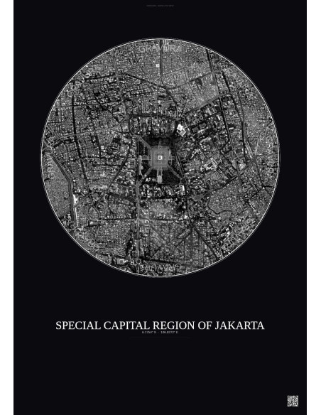 Special Capital Region Of Jakarta Satellite View Poster 2.5km B&W | Gravura – Dark background