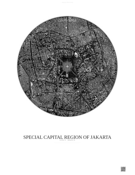 Affiche Special Capital Region Of Jakarta – Poster vue satellite 2.5km N&B | Gravura – Fond clair