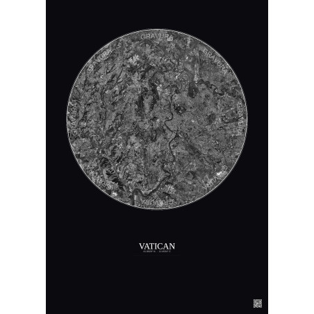 Affiche Vatican – Poster vue satellite 10km N&B | Gravura – Fond foncé