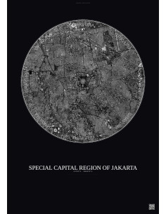 Affiche Special Capital Region Of Jakarta – Poster vue satellite 6km N&B | Gravura – Fond foncé