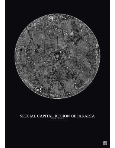 Affiche Special Capital Region Of Jakarta – Poster vue satellite 6km N&B | Gravura – Fond foncé