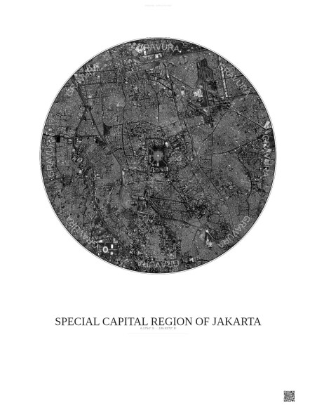 Affiche Special Capital Region Of Jakarta – Poster vue satellite 6km N&B | Gravura – Fond clair