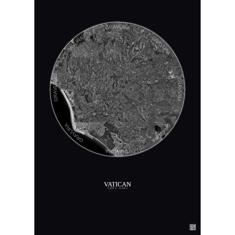 Affiche Vatican – Poster vue satellite 30km N&B | Gravura – Fond foncé