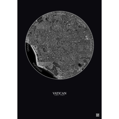 Affiche Vatican – Poster vue satellite 30km N&B | Gravura – Fond foncé