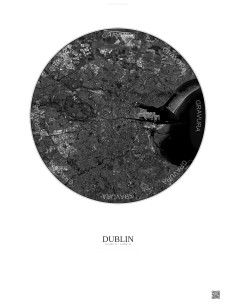 Affiche Dublin – Poster vue satellite 10km N&B | Gravura – Fond clair