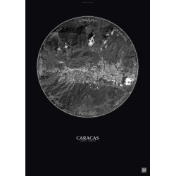 Affiche Caracas – Poster vue satellite 10km N&B | Gravura – Fond foncé