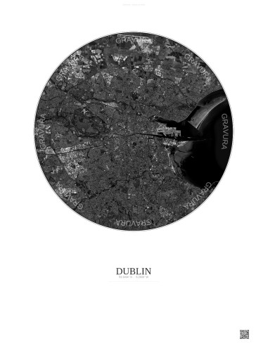 Dublin Satellite View Poster 10km B&W | Gravura – Light background
