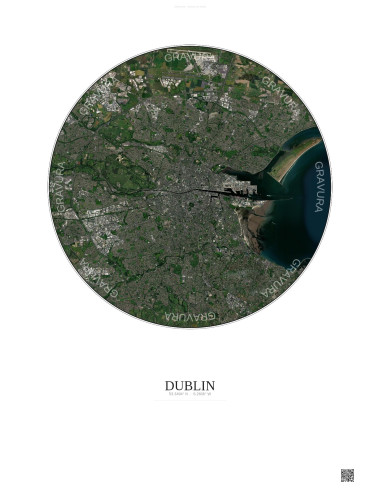Affiche Dublin – Poster vue satellite 10km Couleur | Gravura – Fond clair