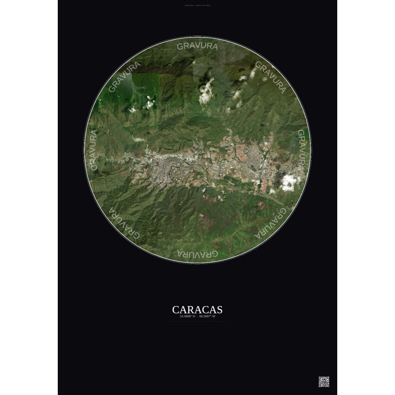 Affiche Caracas – Poster vue satellite 10km Couleur | Gravura – Fond foncé
