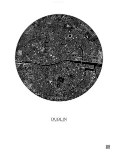 Affiche Dublin – Poster vue satellite 2.5km N&B | Gravura – Fond clair